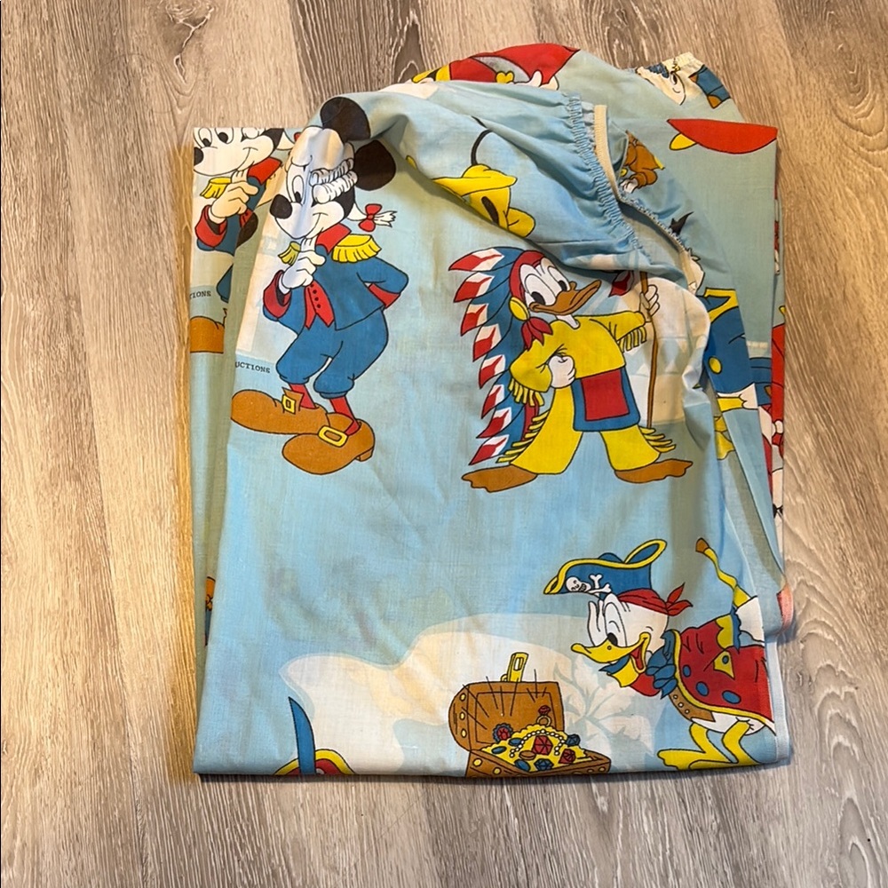 Vintage Walt Disney Productions Twin Bedding Fitted Sheets Mickey Friends Pluto